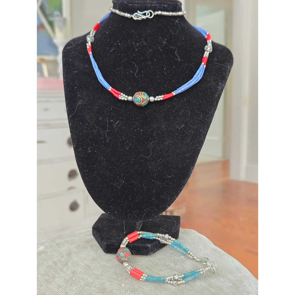 Tibetan Traditional Beaded Necklace Lapis Coral Necklace and Bracelet